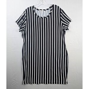 Prospect Blvd Short Sleeve Striped T-Shirt Dress Black White 2X